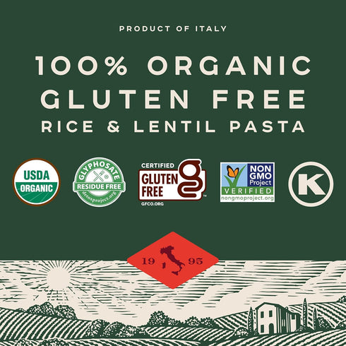 12 Oz Bionaturae Fusilli Pasta Noodles - Gluten Free Pasta Organic, Rice & Lentil Pasta, Kosher Certified, High