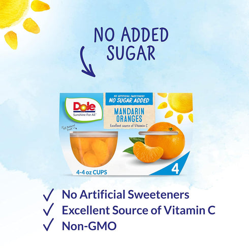 Dole Fruit Bowls No Sugar Added Snacks, Mandarin Oranges, 4oz 24 Cups, Gluten & Dairy Free Bulk Lunch Snacks