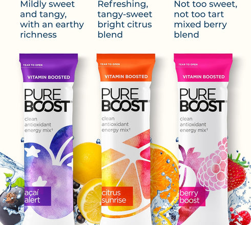 Pack 10 Count, B12 Pureboost Sugar-Free Clean Energy Booster, Combo Refreshing Energy Drink Mix with Vitamins