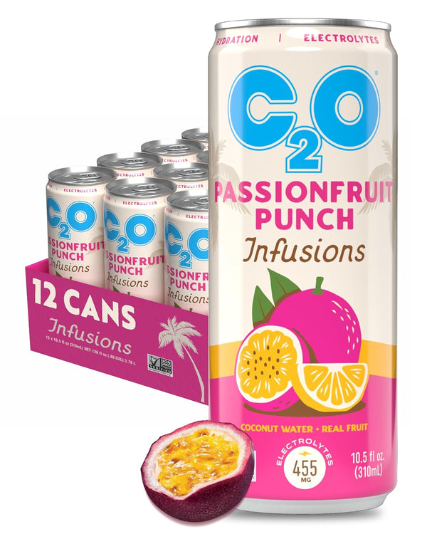 C2O - Coconut Water Infusions - Passionfruit Punch (12 Pack) 700mg of
