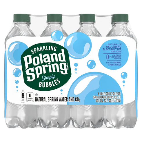 16.9 oz. (Pack 8) Poland Spring Sparkling Water, Simply Bubbles, Bottles