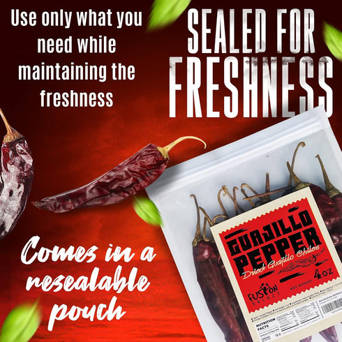 Fusion Select Guajillo Chiles Pepper - Natural and Premium - 8 Oz Resealable Package