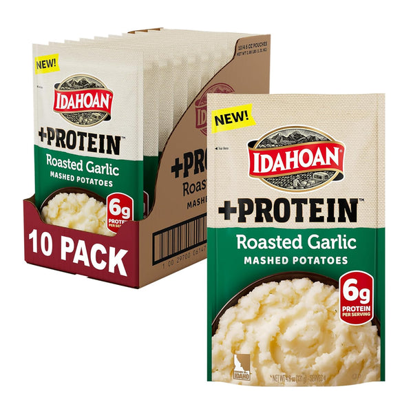 Idahoan Roasted Garlic +Protein Mashed Potatoes, Naturally Gluten-Free, 100% Real Idaho Potatoes,