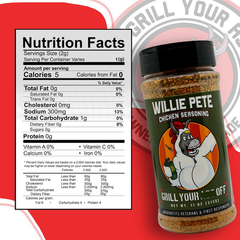 Willie Pete Chicken Seasoning by Grill Your As Off - BBQ & Grill Dry Rub for Beef, Pork, Chicken - 11 oz