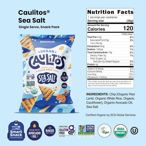 15 Pack (15 oz, Caulitos | Lentil, Rice & Cauliflower Chips | Organic, Gluten-Free, Non-GMO, Kosher, Nut-Free, Baked