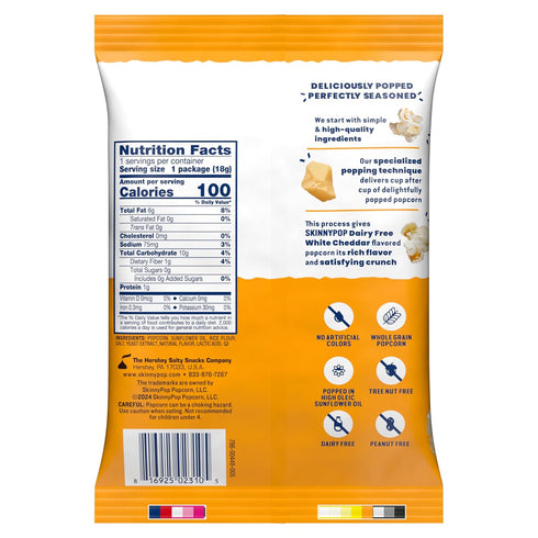0.65oz (6ct) SkinnyPop Popcorn, Dairy Free White Cheddar, Snack Size Bags