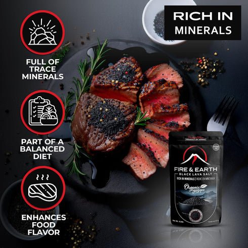 Fire & Earth 0.5lb Rimming Pack 1 - Organic Hawaiian Lava Black Sea Salt - Black Salt - Gourmet Finishing Salt
