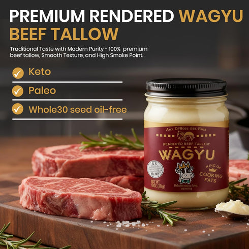 AUX DELICES DES BOIS 11oz 30 Aux Dlices des Bois Rendered Wagyu Beef Tallow, | Premium Cooking Fat for Searing, Frying