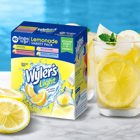 Pack, 40 Packets, Pack, On-The-Go,(Pack 1) Wyler's Light Lemonade Variety ct Singles to Go Powder Water Drink Mix