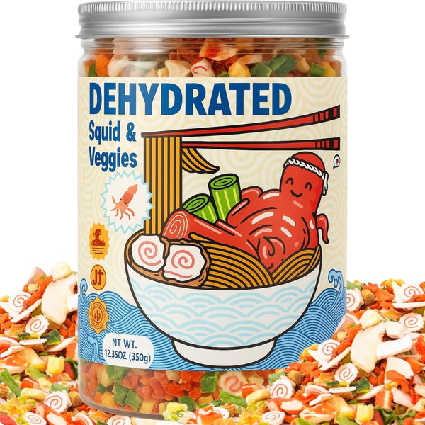 Dried Ramen Toppings 11 Mix Seafood & Veggies - Real Squid, Shrimp,