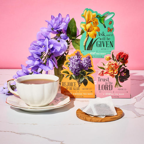 Set, 15 1 8 15 4 Thoughtfully, Tea Affirmations Religious Gift Gifts in with Bible Verses, Flavors in Floral Boxes