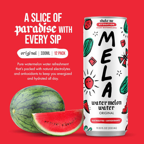 100 11.15 oz, 12-pack) Mela Watermelon Water - Watermelon Juice, Percent Natural Fruit Juice with Vitamin C