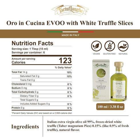 Alba 3.4 oz (Pack 1) TartufLanghe LOro in Cucina White Truffle Oil - EVOO Extra Virgin Olive Oil from Italy Infused
