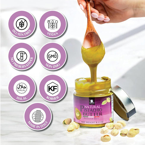 100% 8.1oz Gourmanity Pure Italian Pistachio Butter Spread, Nut Deliciousness, Gourmet Pistachio Paste For Sweet