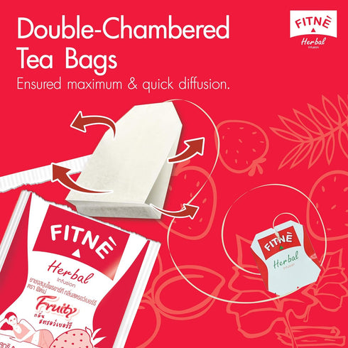 FITNE Strawberry Herbal Detox Tea - 12 Tea Bags, Fruity Myrobalan Rhubarb Senna Infusion, No Calories