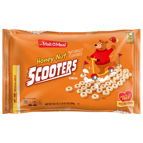 Malt-O-Meal Honey Nut Scooters Breakfast Cereal, Oat Cereal O's with Honey Flavor,