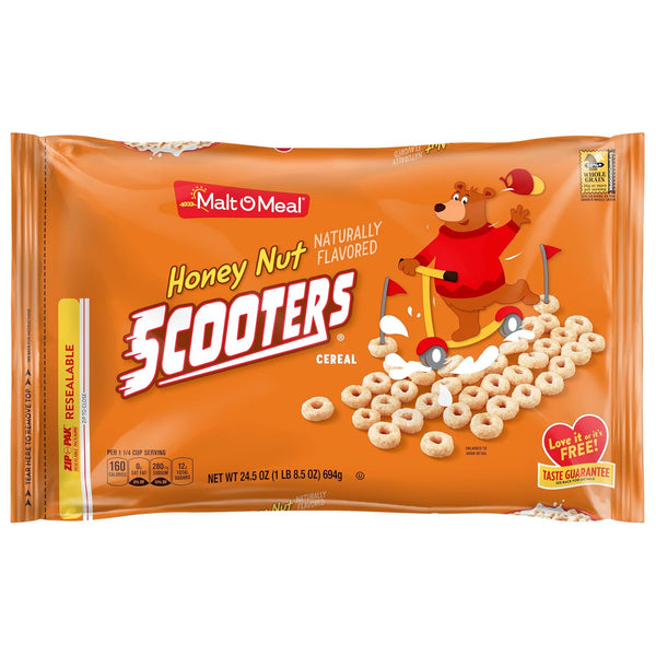 Malt-O-Meal Honey Nut Scooters Breakfast Cereal, Oat Cereal O's with Honey Flavor,