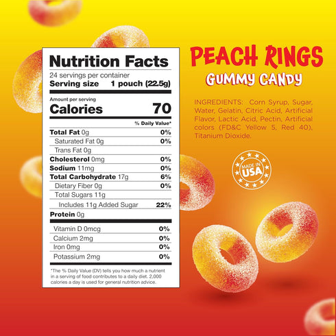 24 Packs Gummy Gummy Peach Rings - - Peach Candies Individually Wrapped - Sweet and Sour Candy for Classroom, Snacking