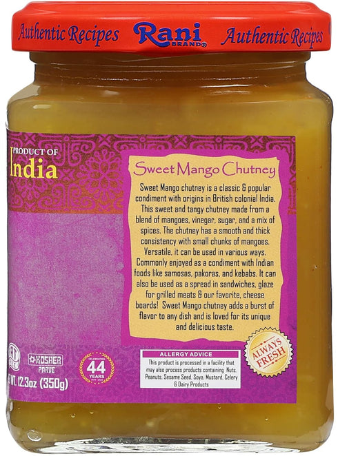 12.3oz (350g) Rani Sweet Mango Chutney (Indian Preserve) Glass Jar, Ready to eat, Vegan ~ Gluten Free, All Natural