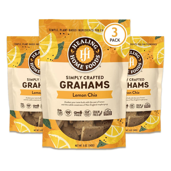 Healing Home Foods Lemon Chia Graham Crackers, Gluten Free Snacks for Adults, Almond Flour and
