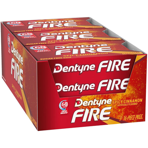 Dentyne Fire Spicy Cinnamon Chewing Gum - Sugar-Free, Pack of 9 (144 Total Pieces)