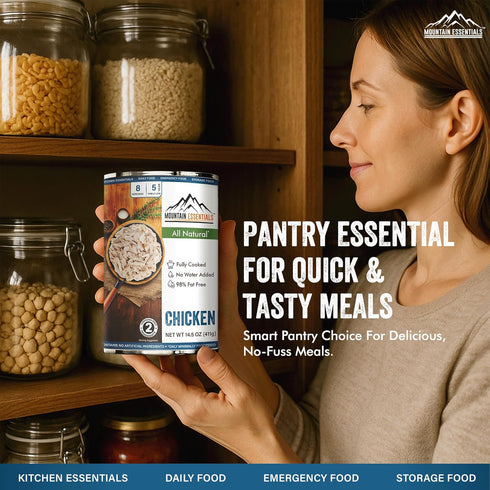 14.5 oz 5-Year pack 1 Mountain Essentials Fully Cooked Chicken Canned White Meat for Daily Meals, Camping & Emergency