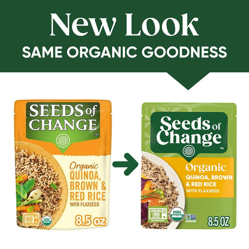 8.5 (Pack 6) SEEDS OF CHANGE Organic Quinoa, Brown & Red Rice with Flaxseed, Microwaveable Ready to Heat, Ounces