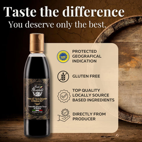 8.45 fl.oz. (250ml), Aged Balsamic Glaze High Density Balsamic Vinegar Glaze Drizzle, Cream with Balsamic Vinegar
