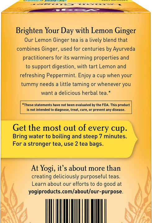 16 Pack (6 Packs) Yogi Tea Lemon Ginger Tea - Bags per - Organic Ginger Root Tea to Support Healthy Digestion