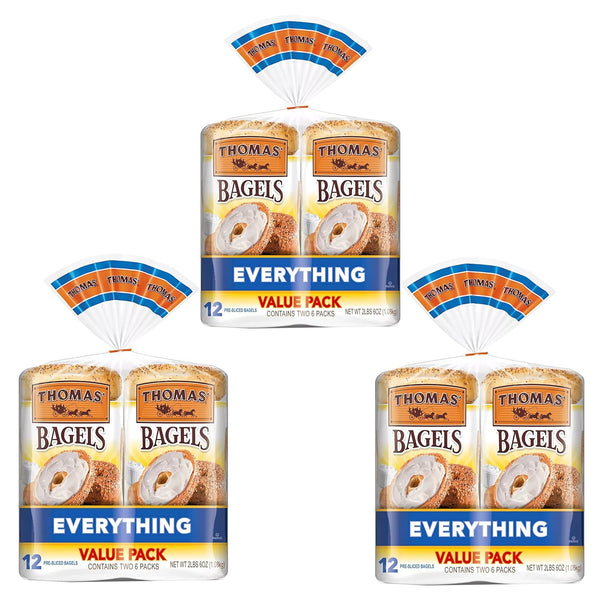 Gourmet Kitchn Thomas' Everything Soft and Chewy 36 Pre Sliced Bagels, Value Pack -
