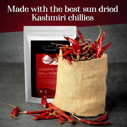SpiceFix Kashmiri Red Chilli Powder - Mild to Medium Heat, Sun-Dried Indian Red Chili Powder in Resealable Bag, 7 Ounces
