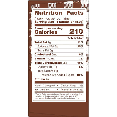 15 Count, 1.8 Oz. Frozen Smuckers Uncrustables Chocolate Flavored Hazelnut Spread Sandwiches, Each