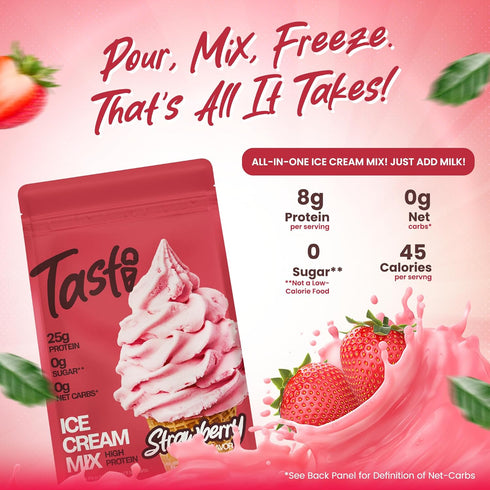 TASTI 25g 0g High-Protein Ice Cream Mix - Strawberry Flavor Low Sugar Ice Cream Powder - Made for Ninja Creami, Soft