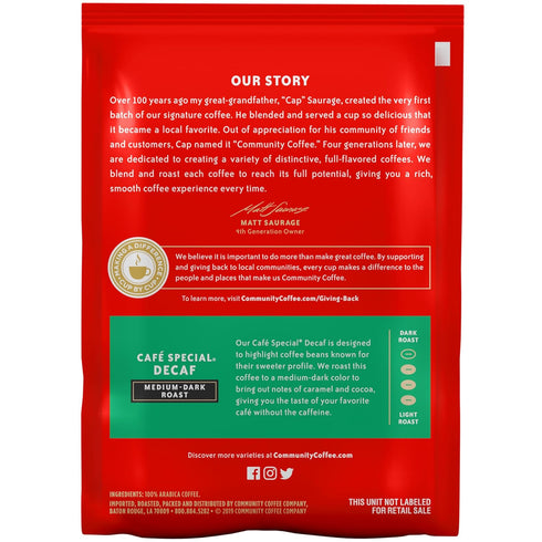 Community Packs, 3 (Pack 20) Coffee Caf Special Decaf, Medium Dark Roast Pre-Measured Coffee Ounce Each