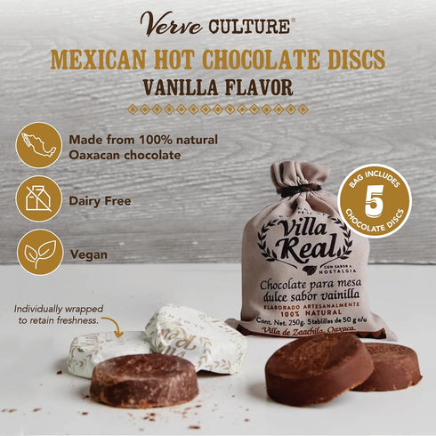5 250g Verve Culture's Villa Real Mexican Chocolate, discs - Vanilla, Net Wt / Authentic Mexican Hot Cocoa Discs from