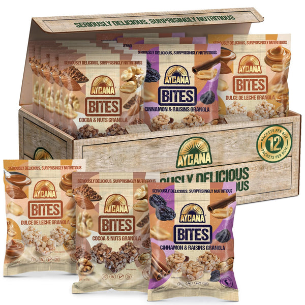 Aycana Fuel Cubes Selection Box Granola Bites Cocoa & Nuts, Dulce de