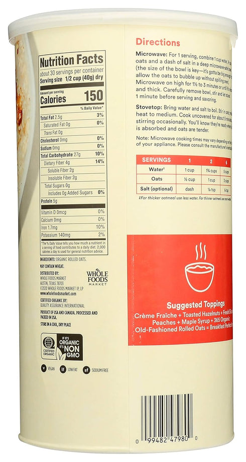 365 42 (Pack 2) by Whole Foods Market, Organic Old-Fashioned Rolled Oats, Ounce