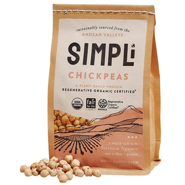 SIMPLi Regenerative Organic Certified Chickpeas, High in Fiber and Protein, Plant-Based Protein,