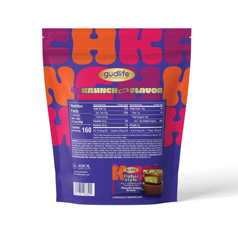 8 4.2oz Gudlife Dubai Style Milk Chocolate Pistachio Crme Cups, Gourmet Individually Wrapped Belgium Chocolate