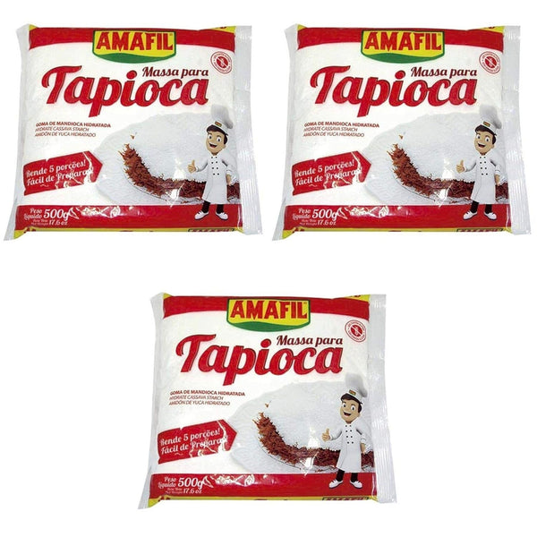 Amafil Tapioca Flour 500g (17.6oz) Massa Para Tapioca (One Pack) Pack of 3