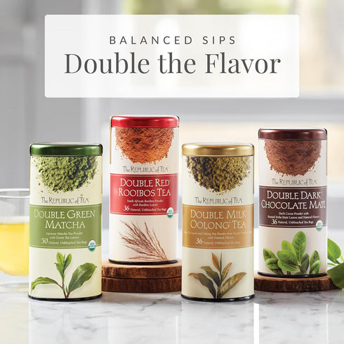 36 The Republic of Tea Organic Double Dark Chocolate Mat, Naturally Caffeinated Yerba Mat, Steeps Cups