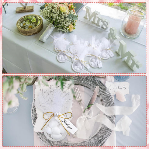 80 Set Kathfly Wedding Almond Candy Favors DIY for Guests Include Pearl Rings, Pearls, Card, String Glue Tulle Bag