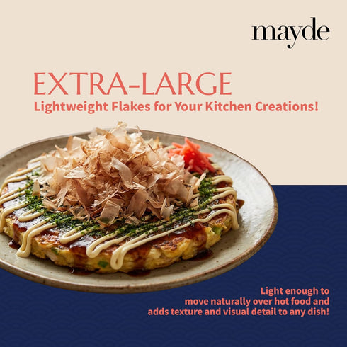 16 oz (1 lb) Mayde Japanese Bonito Flakes - Extra Large Shaved Skipjack Tuna - Katsuobushi Dried Bonito Flakes