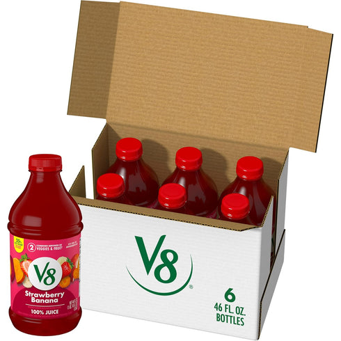 V8 Blends 100% Juice Strawberry Banana Juice, 46 fl oz Bottle (Case