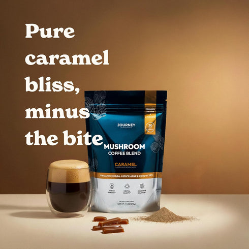 (30 Mushroom Coffee with Collagen - Caramel Blend Adaptogenic Instant Coffee for Energy, Focus, & Mental Clarity