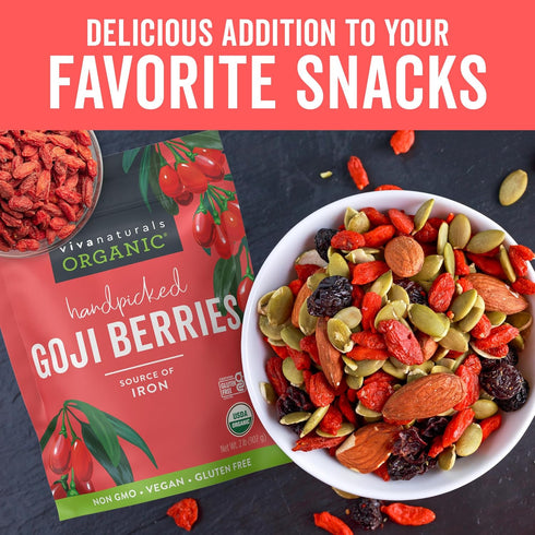 2 lb (907 Viva Naturals Organic Dried Goji Berries, g) Non-GMO, Vegan Wolfberries, Perfect for Goji Berry Tea