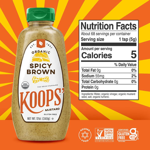 12 (Pack 2) Koops Mustard Organic Spicy Brown, Ounce