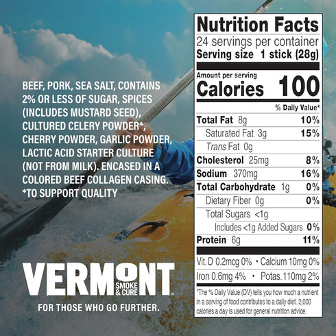 1 (Pack 24) Vermont Smoke & Cure Original Beef & Pork Sticks, Gluten Free, Ounce