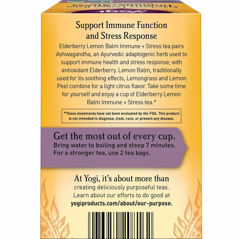 Immune 16 4 Packs Yogi Tea Elderberry Lemon Stress & Support Tea - Tea Bags, - With Ashwagandha, Lemongrass, Licorice