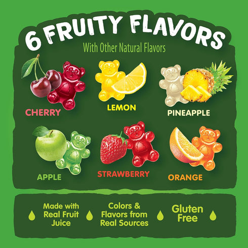 Gummy 3 (Pack 12) Black Forest Bears Candy, Made With Real Fruit Juice, Ounce Pouches